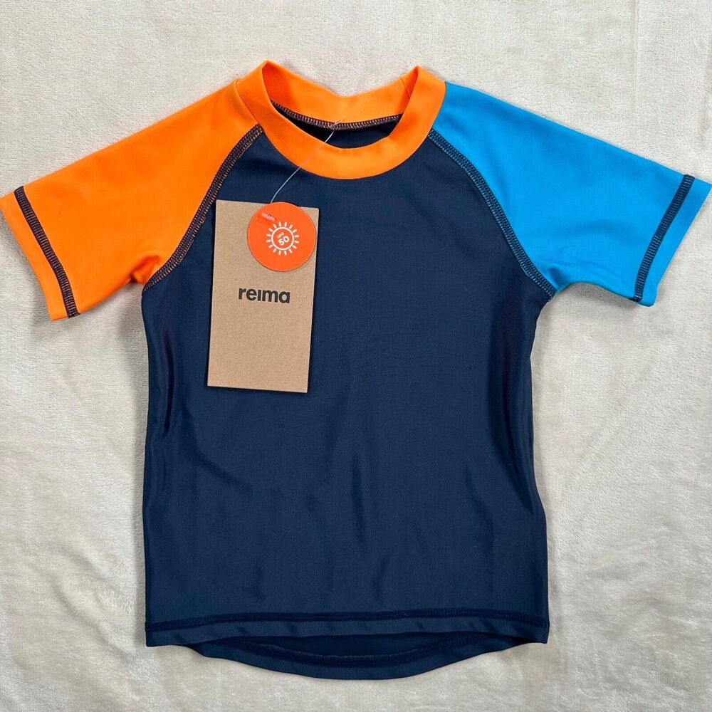 Reima Rash Guard Swim Top Baby Boy 9-12 Month Blue Orange Short Sleeve UPF50